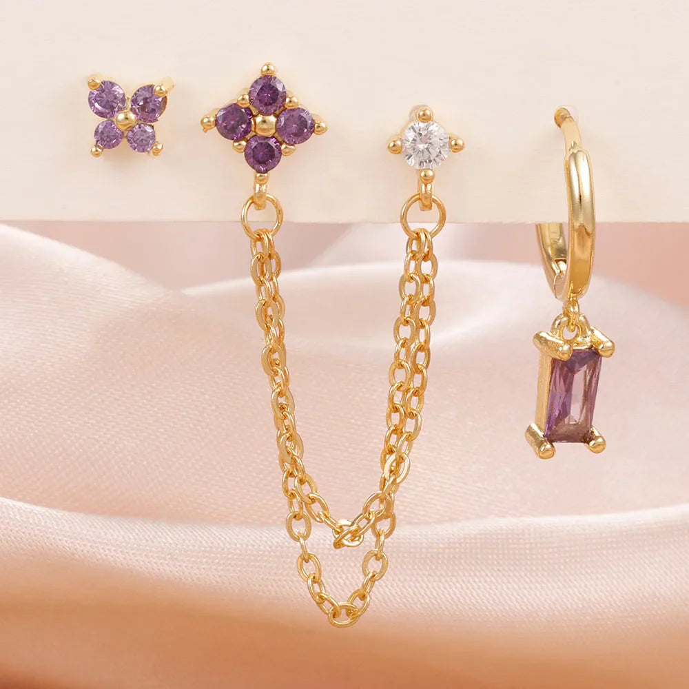 Luxury Gold-Tone Crystal Chain Ear Cuff Earrings Set for Women